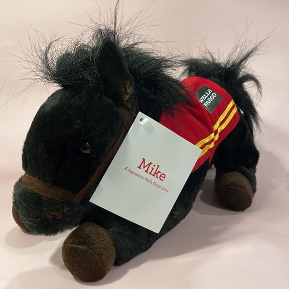 Wells Fargo Black/Brown Pony Mike Plush 18” long Excellent Condition Never Used - Picture 2 of 10